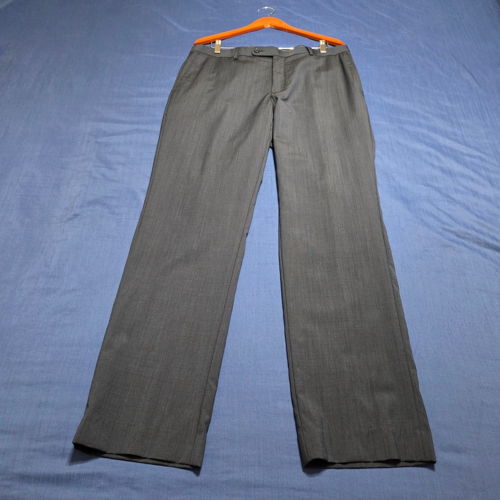 Linea Uomo Dress Pants Mens 36 Charcoal Gray Excellent 100% Wool Flat Front Reg